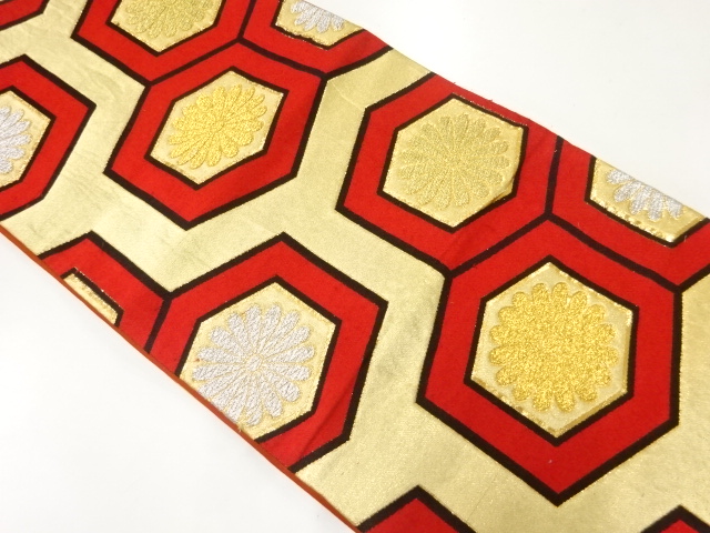 アンティーク　亀甲に花模様織出し袋帯（材料）